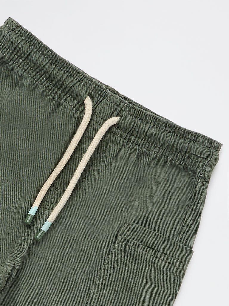 HOP Kids Boys Olive Mid-Rise Denim Shorts