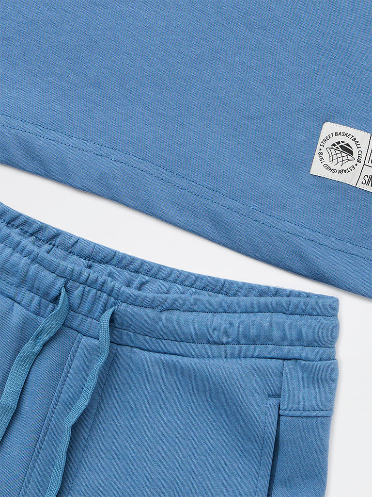 Boys Blue Cotton-Blend T-Shirt and Shorts Set