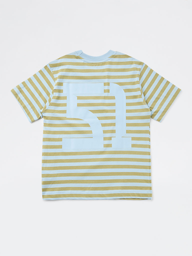 Boys Green Striped Cotton T-Shirt