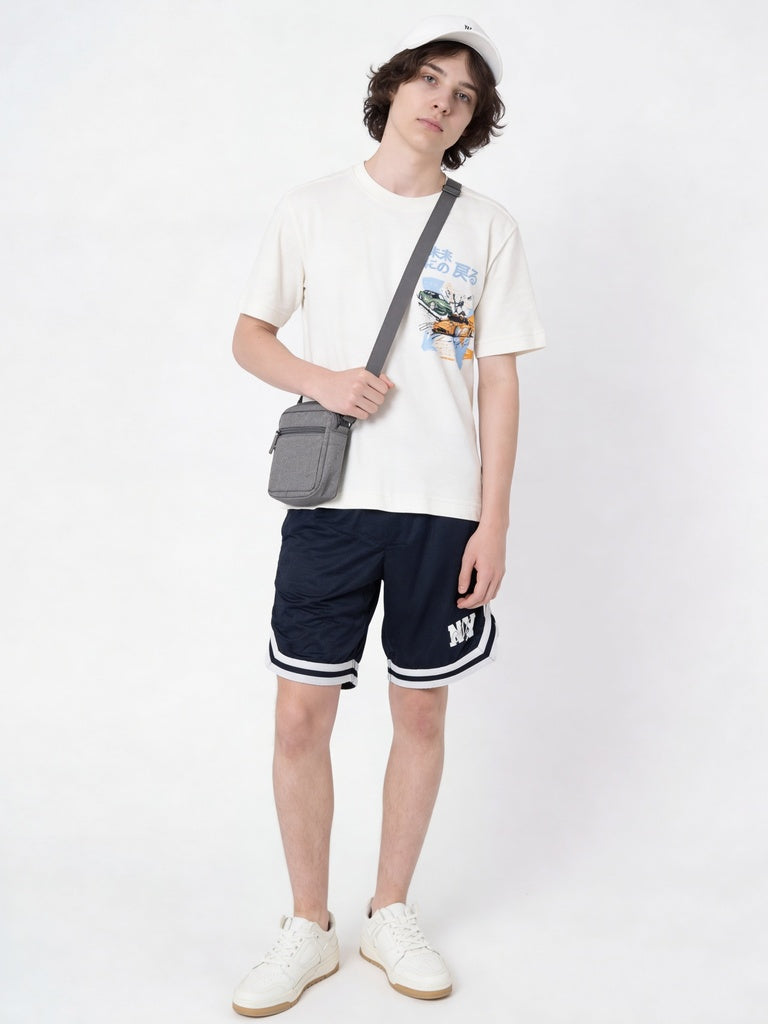 Boys Black Striped Athletic Shorts