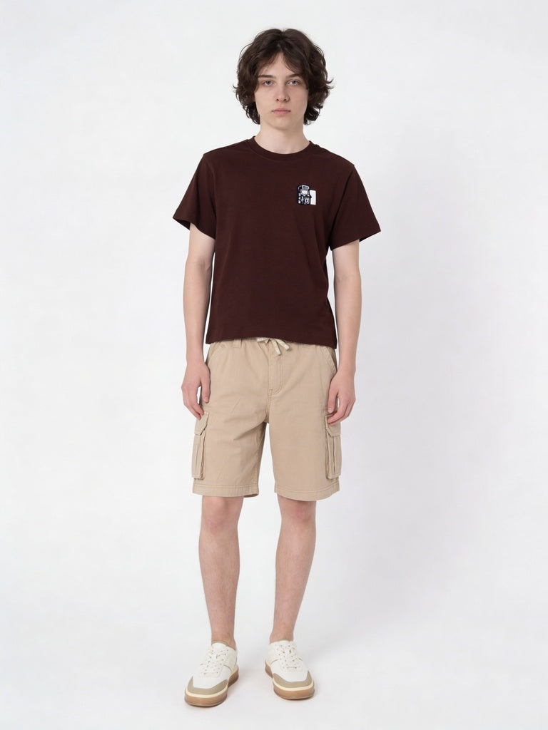 Boys Stone Cotton Mid Rise Cargo Shorts