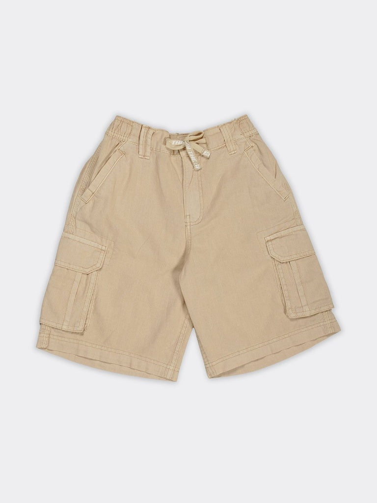 Boys Stone Cotton Mid Rise Cargo Shorts