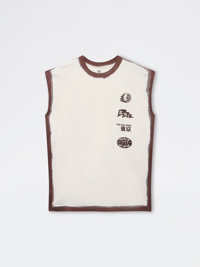 Boys Off-White Printed Cotton T-Shirt
