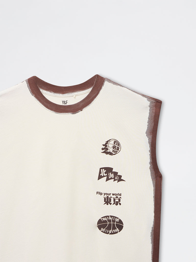 Boys Off-White Printed Cotton T-Shirt