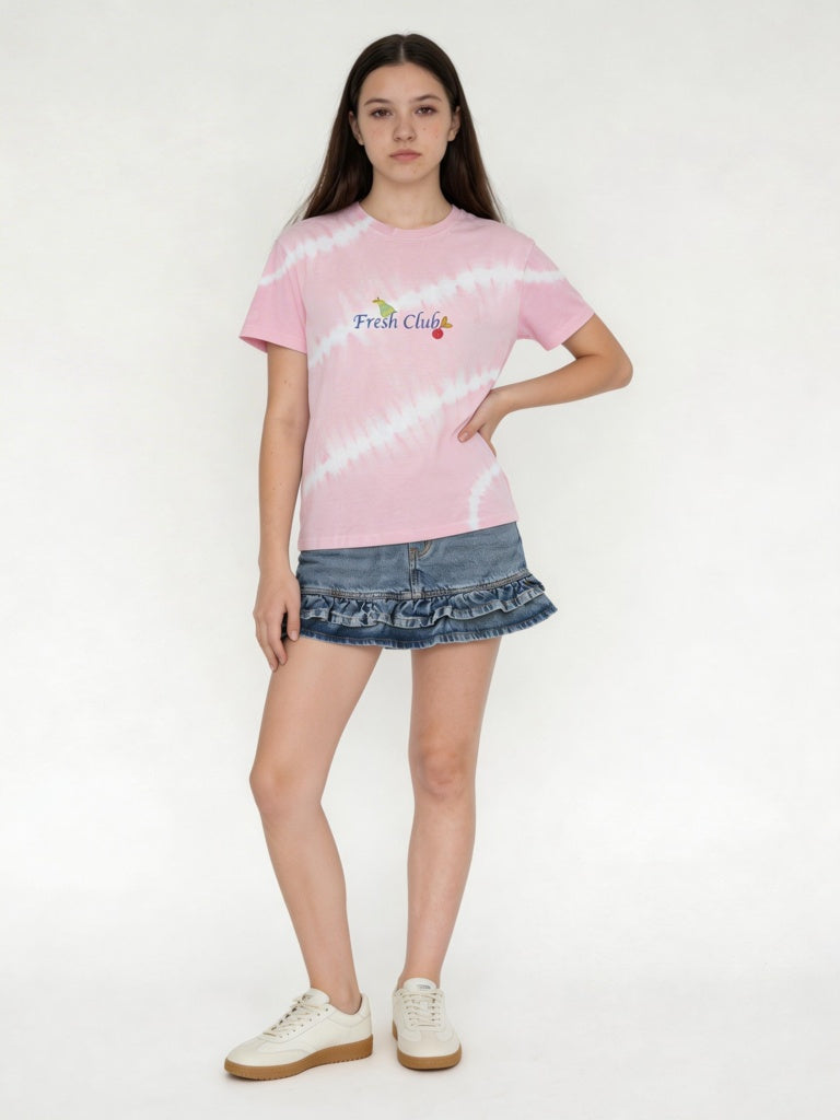 Girls Pink Tie-Dye Design Cotton T-Shirt