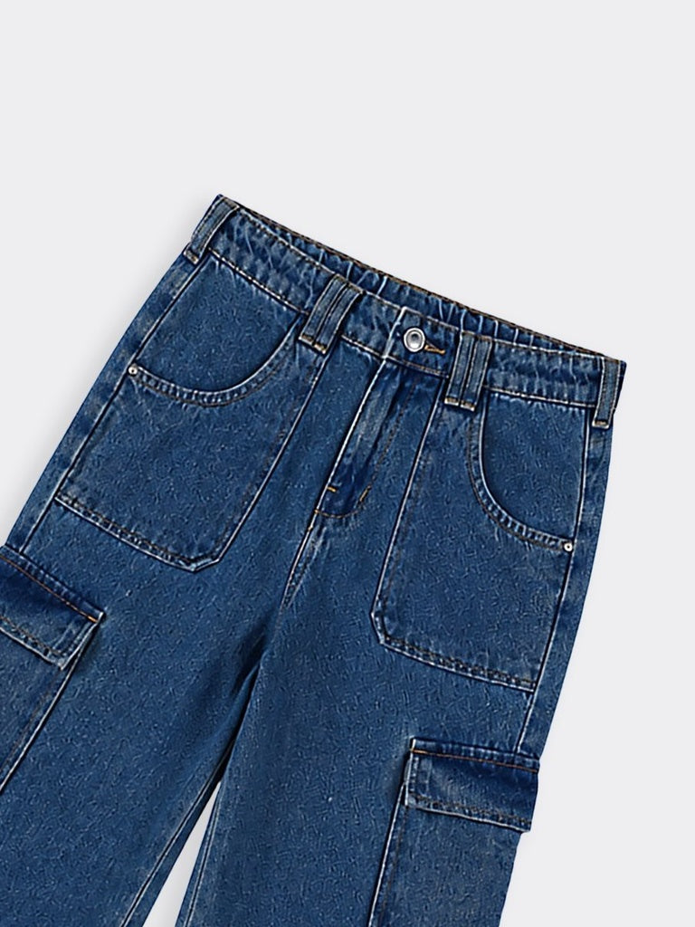 Girls Light Blue Multi Pocket Cargo Fit Jeans
