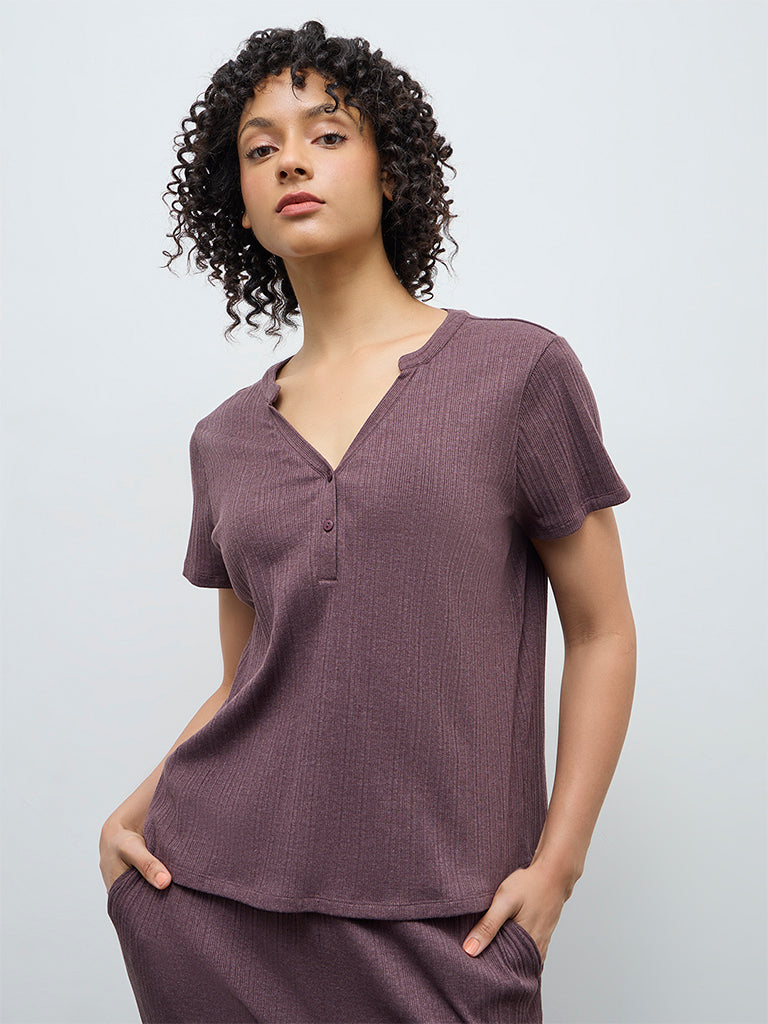 Wunderlove Dark Mauve Self-Striped Top