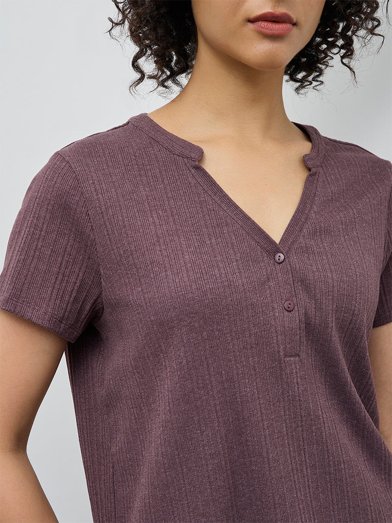 Wunderlove Dark Mauve Self-Striped Top