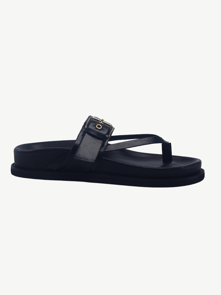 LUNA BLU Black Side Buckle Comfort Sandals