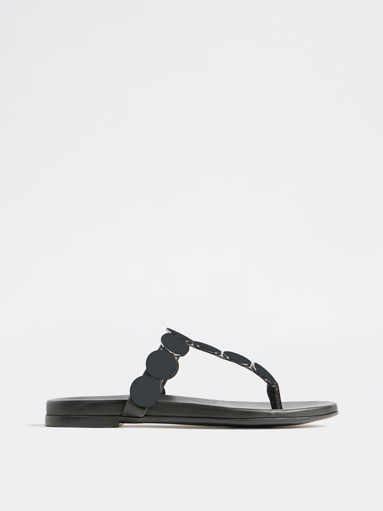 LUNA BLU Black Embellished Thong-Strap Sandals