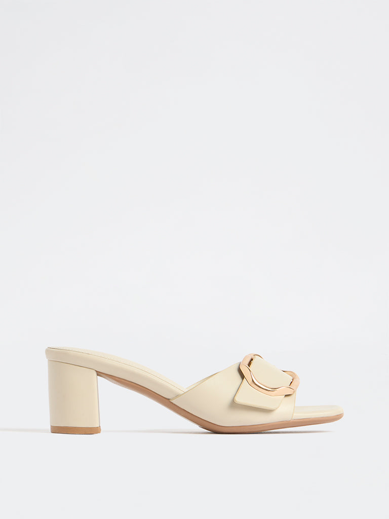 LUNA BLU Ivory Buckle-Detail Block-Heel Sandals