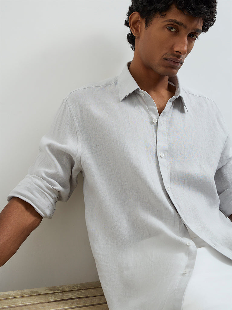 Ascot Grey Solid Relaxed-Fit Linen Shirt