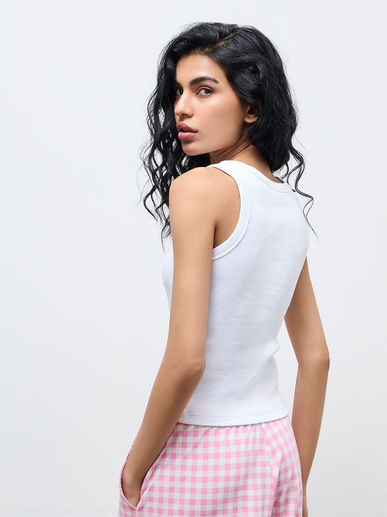 Superstar White Ribbed Cotton-Blend Tank Top