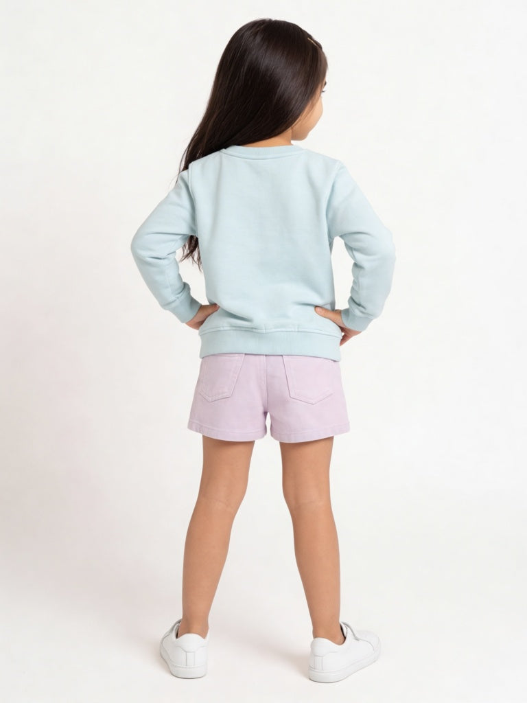 HOP Kids Girls Lilac Embroidered High-Rise Denim Skorts