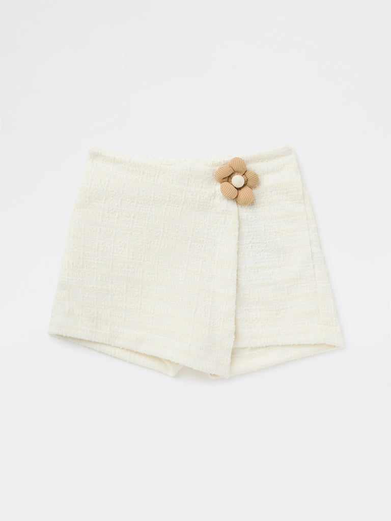 HOP Kids Girls Off-White Floral-Detailed Jacquard Skorts
