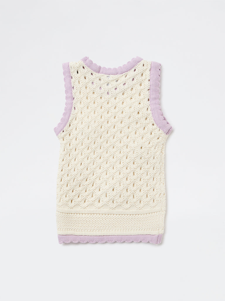 HOP Kids Girls Off-White Crochet-Knitted Cotton Top