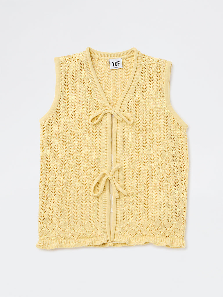 Girls Yellow Crochet-Knit Cotton Top with Camisole