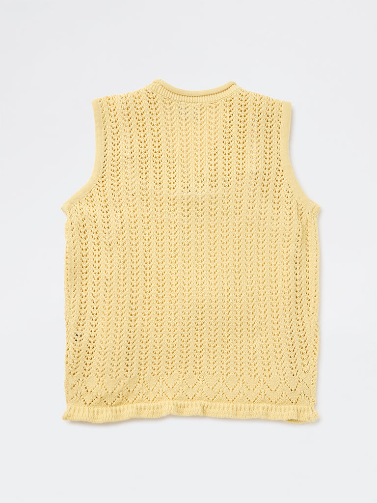 Girls Yellow Crochet-Knit Cotton Top with Camisole