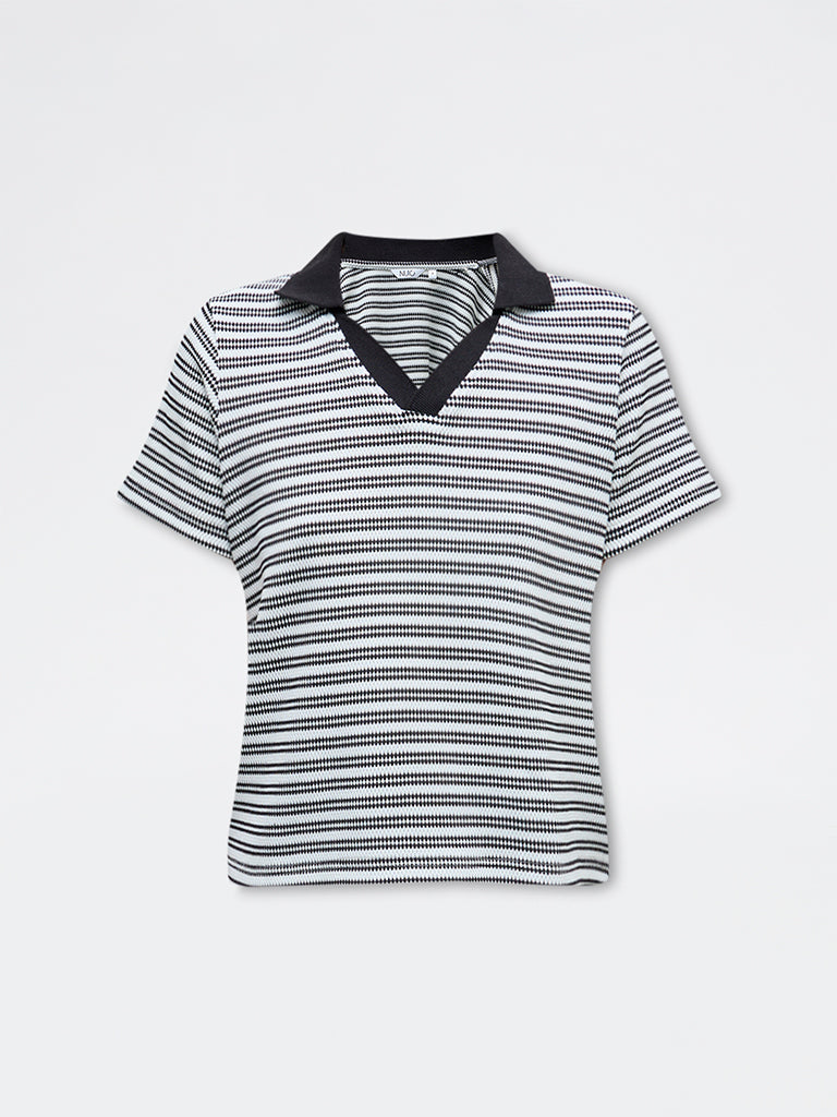 Nuoflexx Black Striped Cotton-Blend T-Shirt