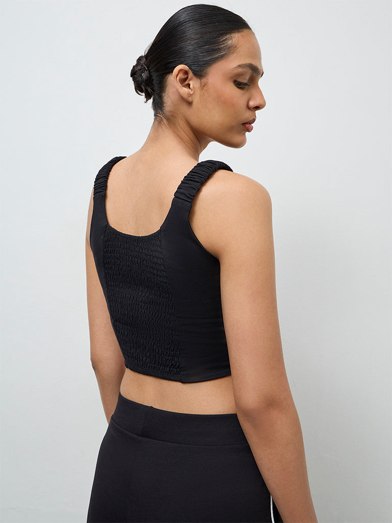 Nuoflexx Black Pipeline-Detailed Cotton-Blend Top