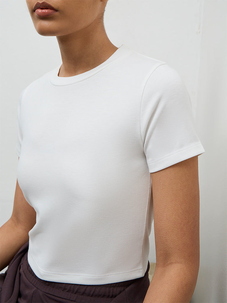 Nuoflexx Off-White Solid T-Shirt
