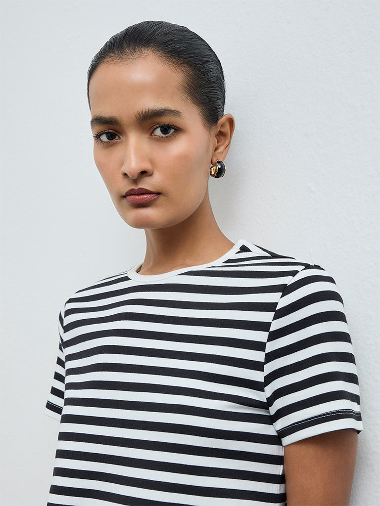 Wardrobe Black Striped Cotton-Blend T-Shirt