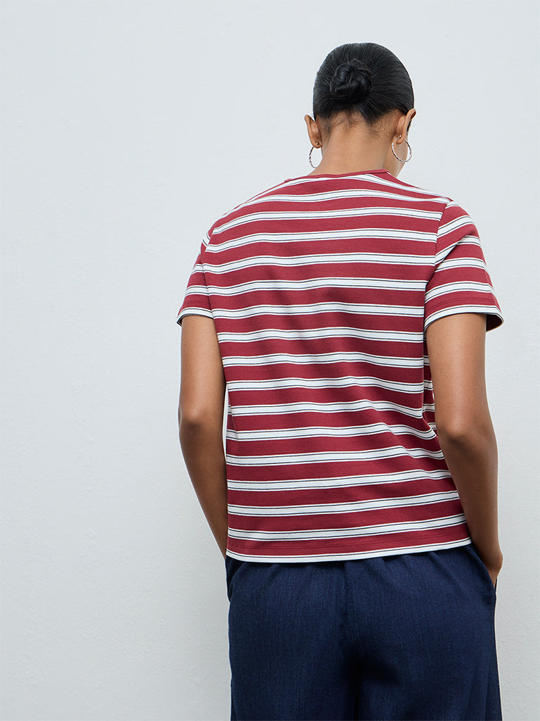 Wardrobe Burgundy Striped Cotton-Blend T-Shirt