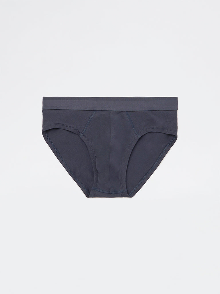 WES Lounge Blue Solid Cotton-Blend Briefs - Pack of 3