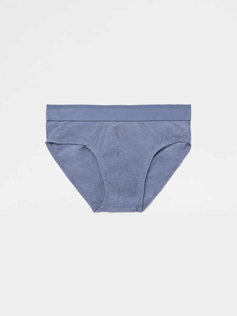 WES Lounge Blue Solid Cotton-Blend Briefs - Pack of 3