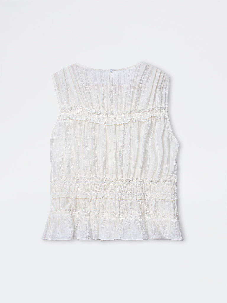 LOV Off-White Smocked Cotton Top