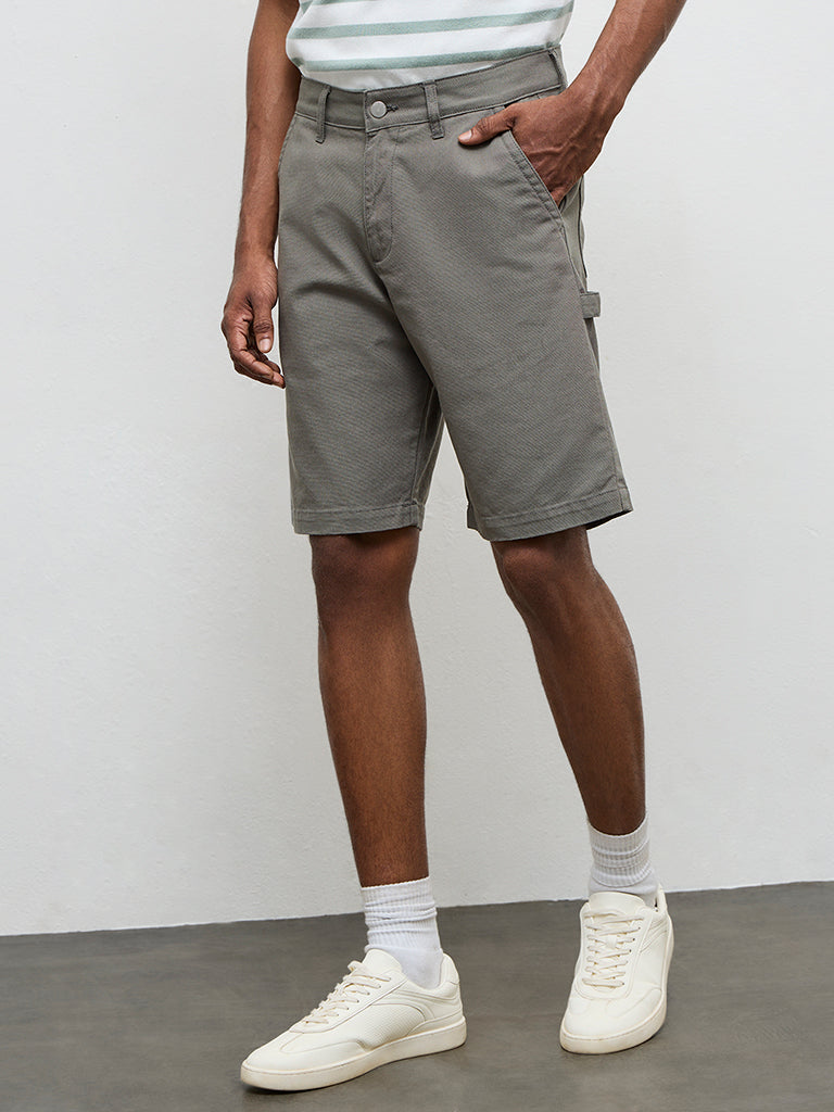WES Casuals Green Relaxed-Fit Mid-Rise Canvas Carpenter Shorts