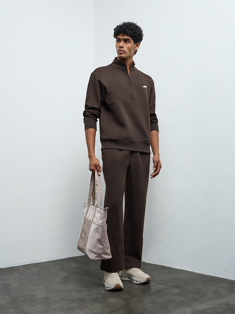 Nuoflexx Dark Brown Text Detailed Relaxed-Fit Sweatshirt