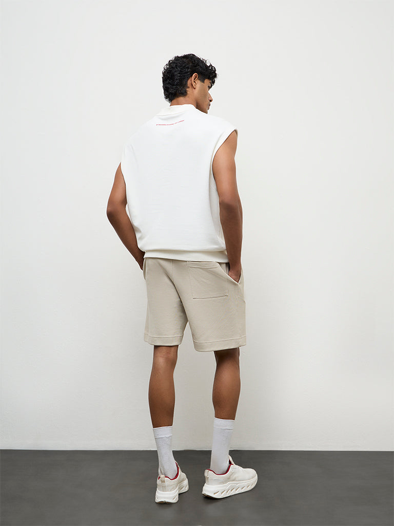 Nuoflexx Beige Textured Relaxed Fit Mid-Rise Shorts