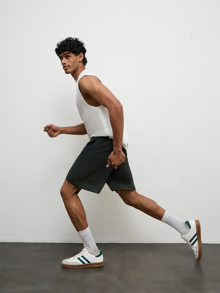 Nuoflexx Olive Textured Relaxed Fit Mid-Rise Shorts