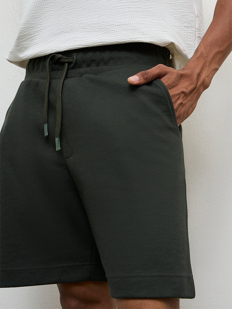 Nuoflexx Olive Textured Relaxed Fit Mid-Rise Shorts