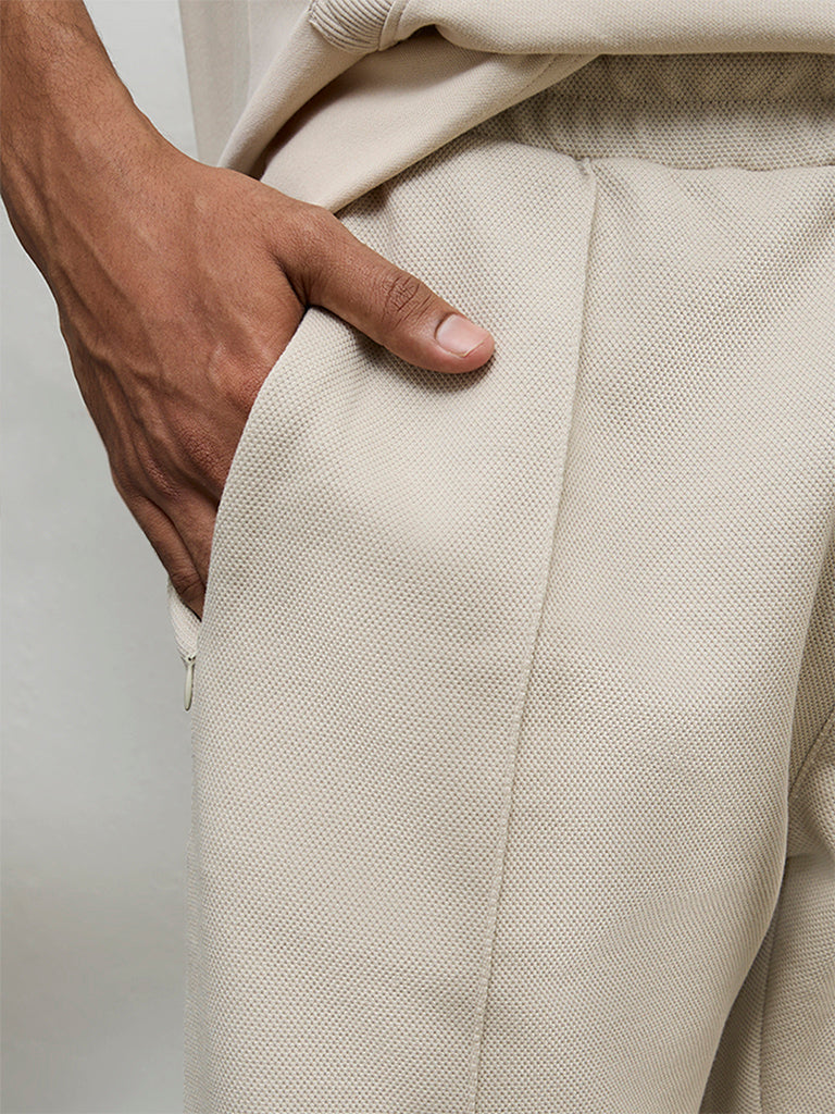 Nuoflexx Beige Relaxed-Fit Mid-Rise Cotton-Blend Track Pants