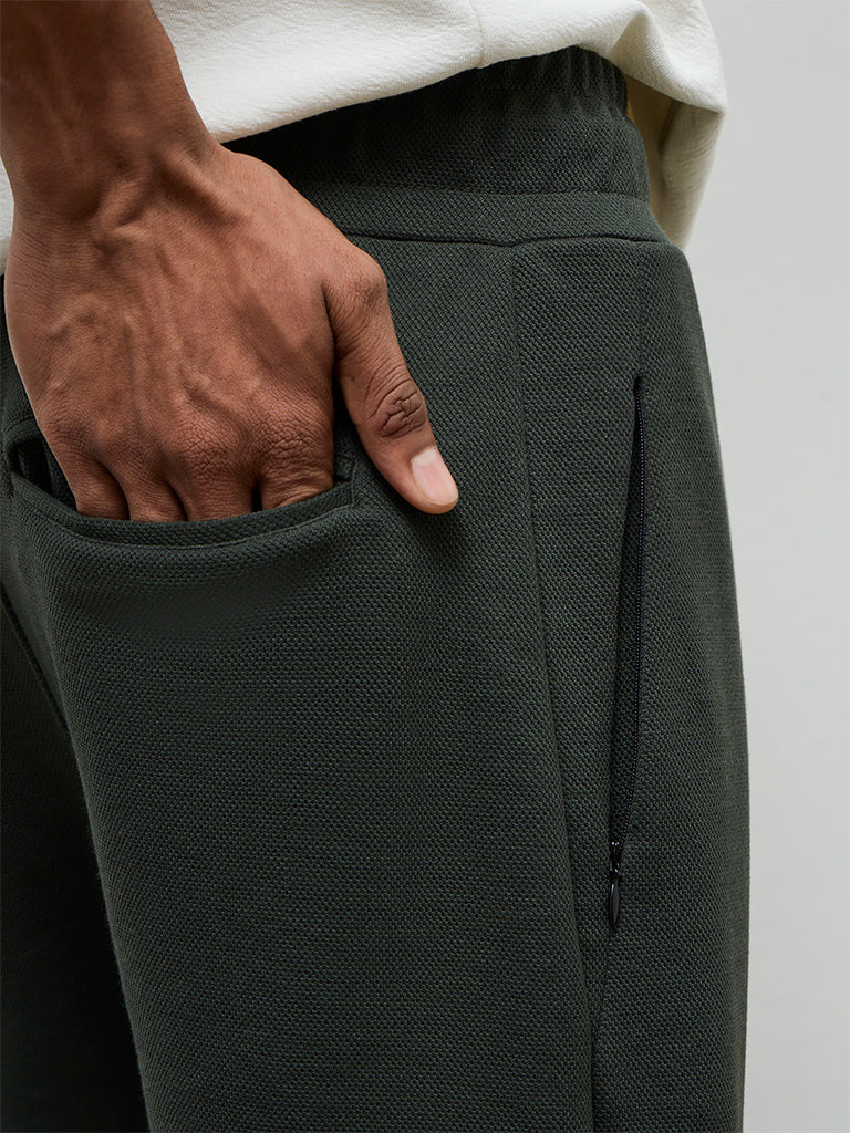 Nuoflexx Olive Relaxed Fit Mid-Rise Cotton-Blend Track Pants