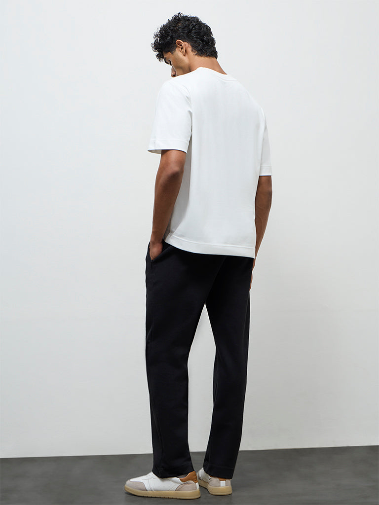 Nuoflexx Black Relaxed Fit Mid-Rise Cotton-Blend Track Pants