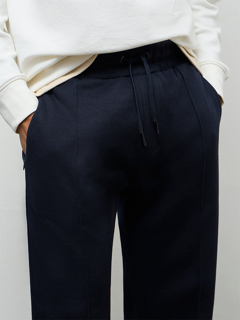 Nuoflexx Navy Relaxed Fit Mid-Rise Cotton-Blend Track Pants