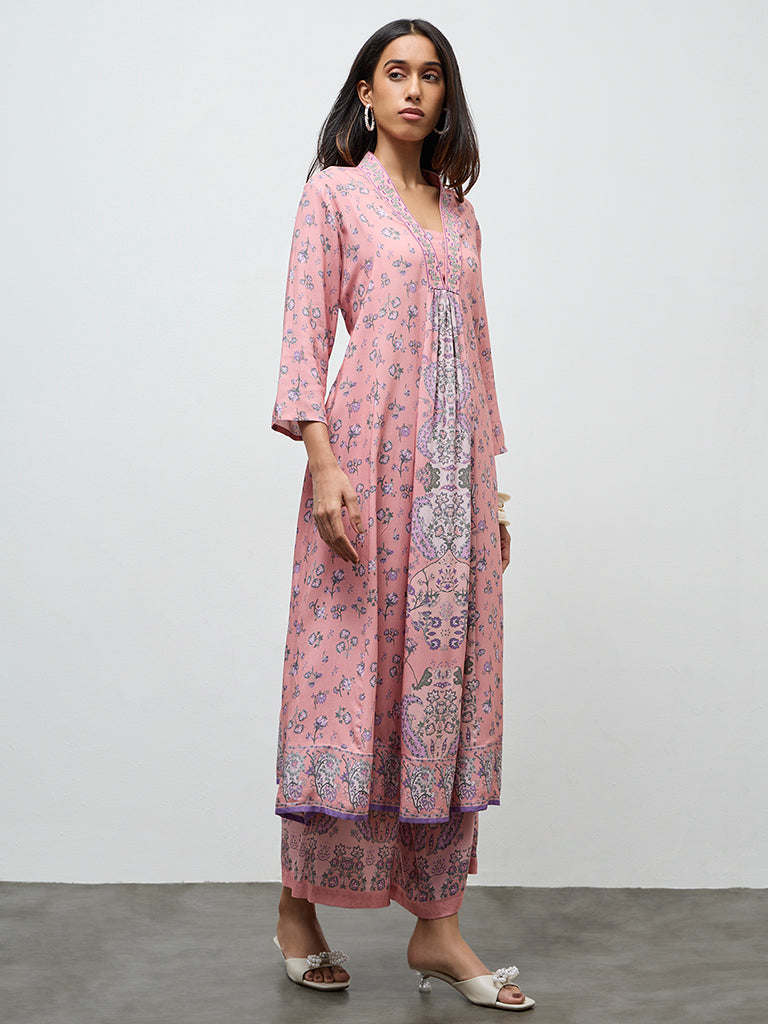 Utsa Dusty Pink Argyle Printed A-Line Kurta