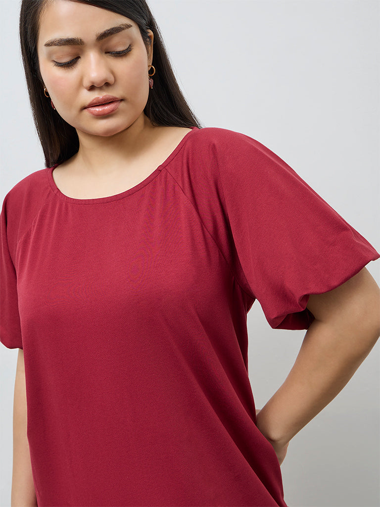 Gia Red Solid Cotton Straight Dress