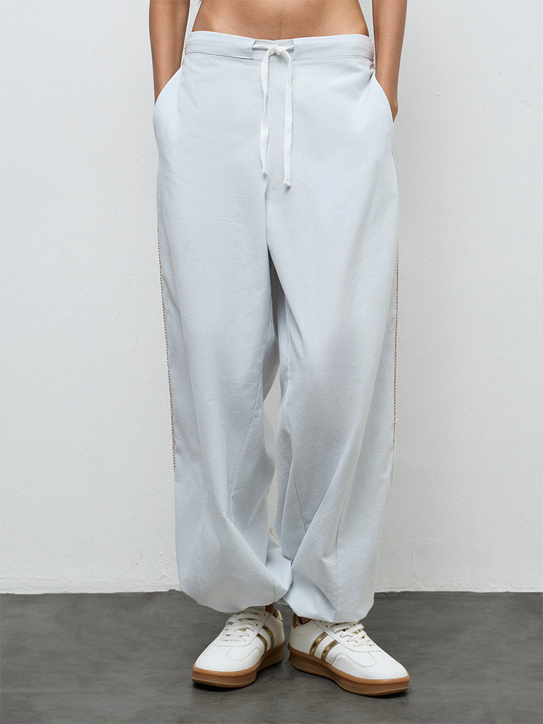 Nuon Light Blue Striped High-Rise Pants
