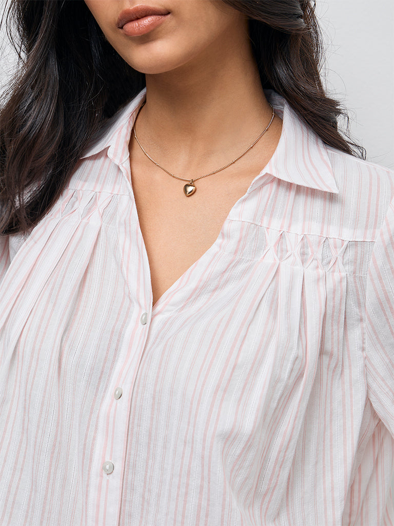 LOV Dusty Pink Striped Cotton Blouse