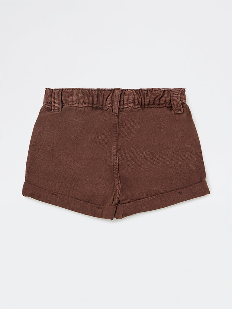 HOP Kids Girls Dark Brown High-Rise Denim Shorts
