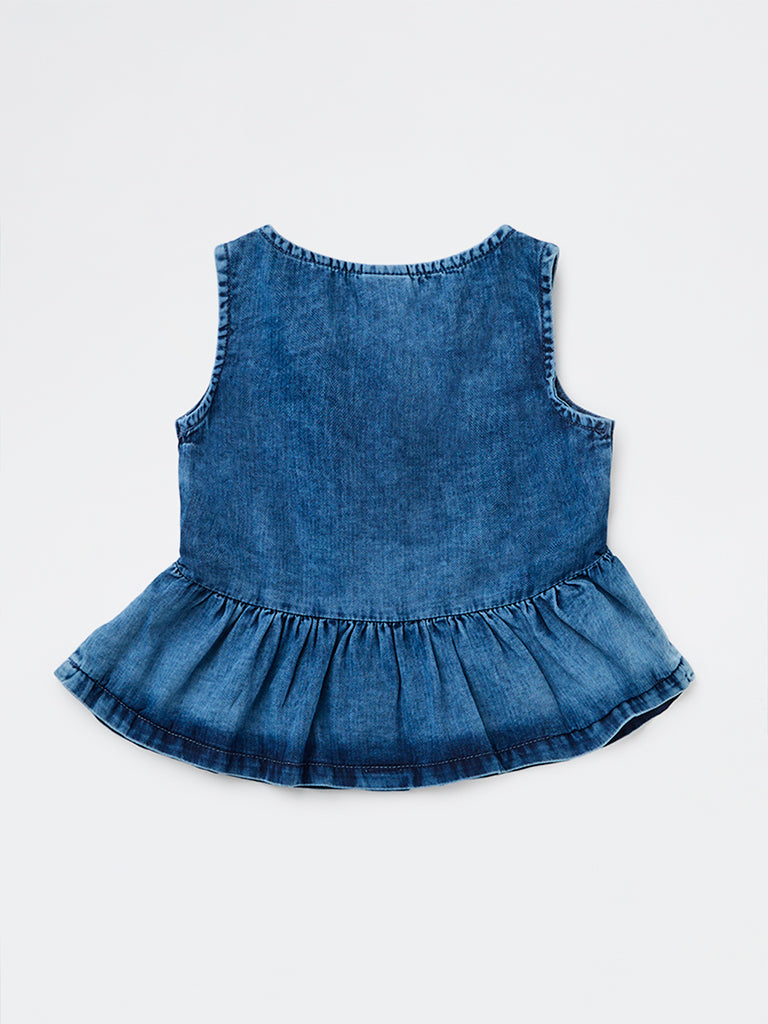HOP Kids Girls Blue Faded Denim Peplum Top