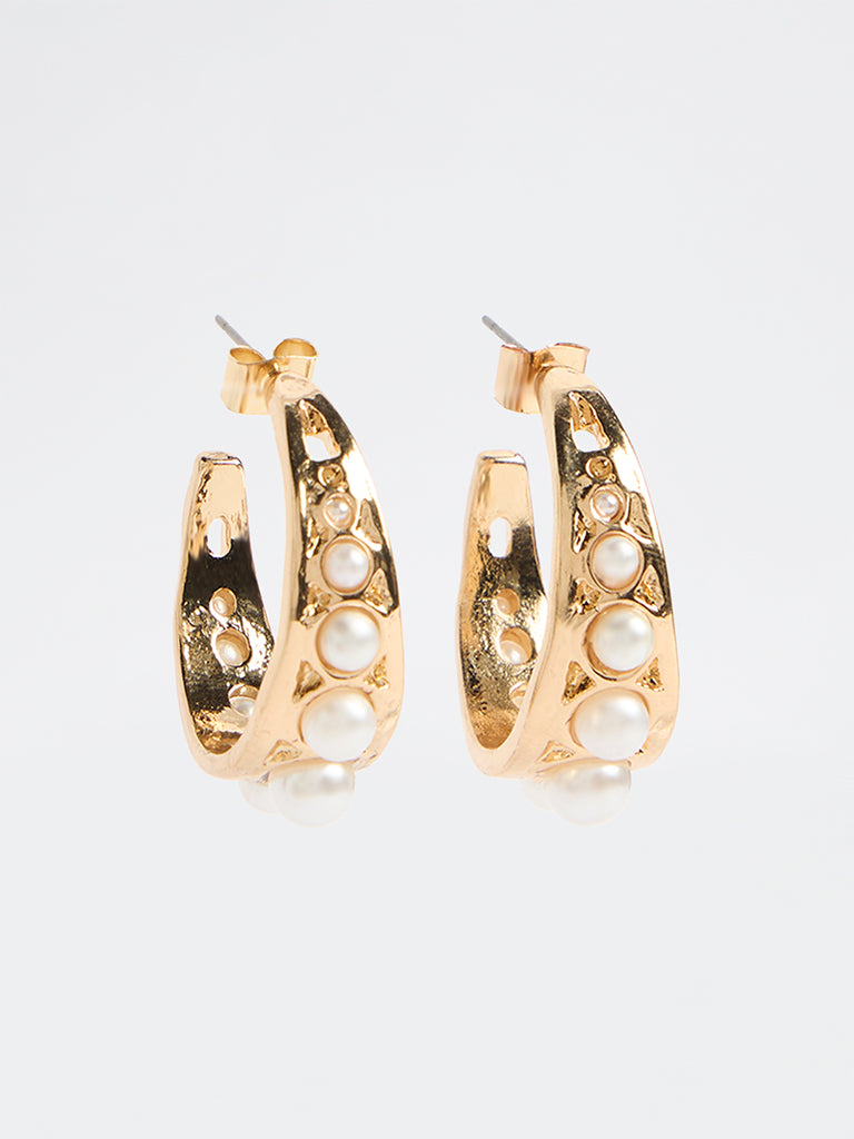 Westside Accessories Gold Pearl Hoop Earrings