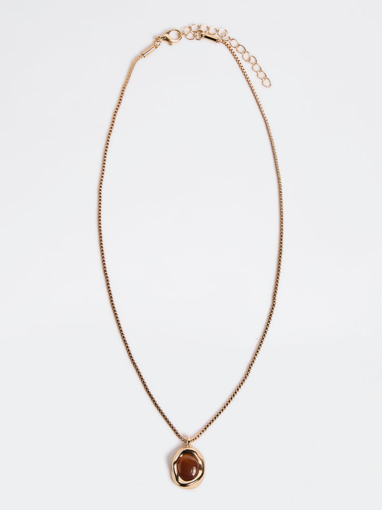 Westside Accessories Gold and Brown Resin Pendant Necklace