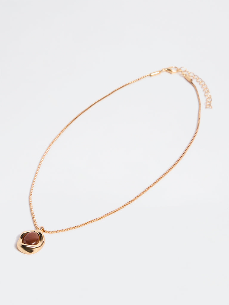 Westside Accessories Gold and Brown Resin Pendant Necklace