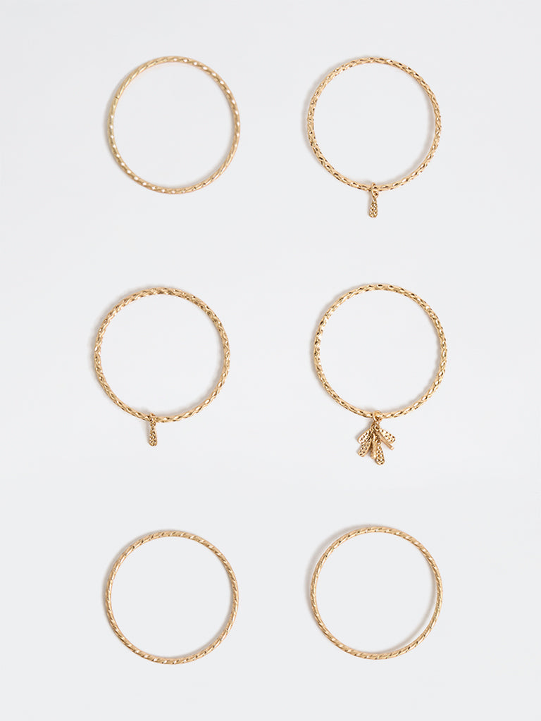 Westside Accessories Gold Textured Bangles - Pack of 6