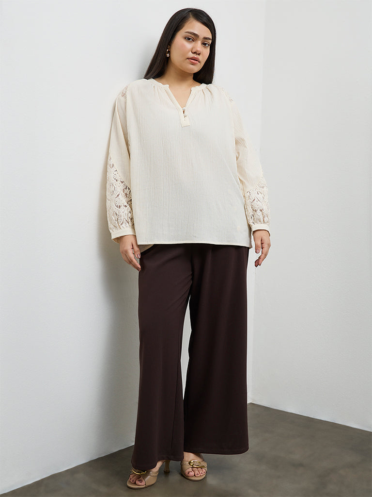 Gia Cream Lace Detailed Cotton Blouse